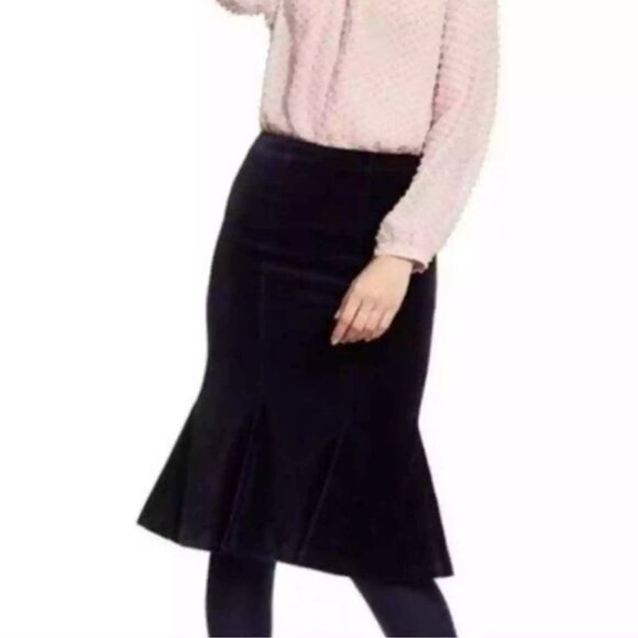 Boden Size 4R Navy Blue Velvet Knee Length Flared Hem Mermaid Pencil Skirt - Picture 1 of 9